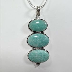 Amazonite Triple Stone 925 Large Gemstone Pendant